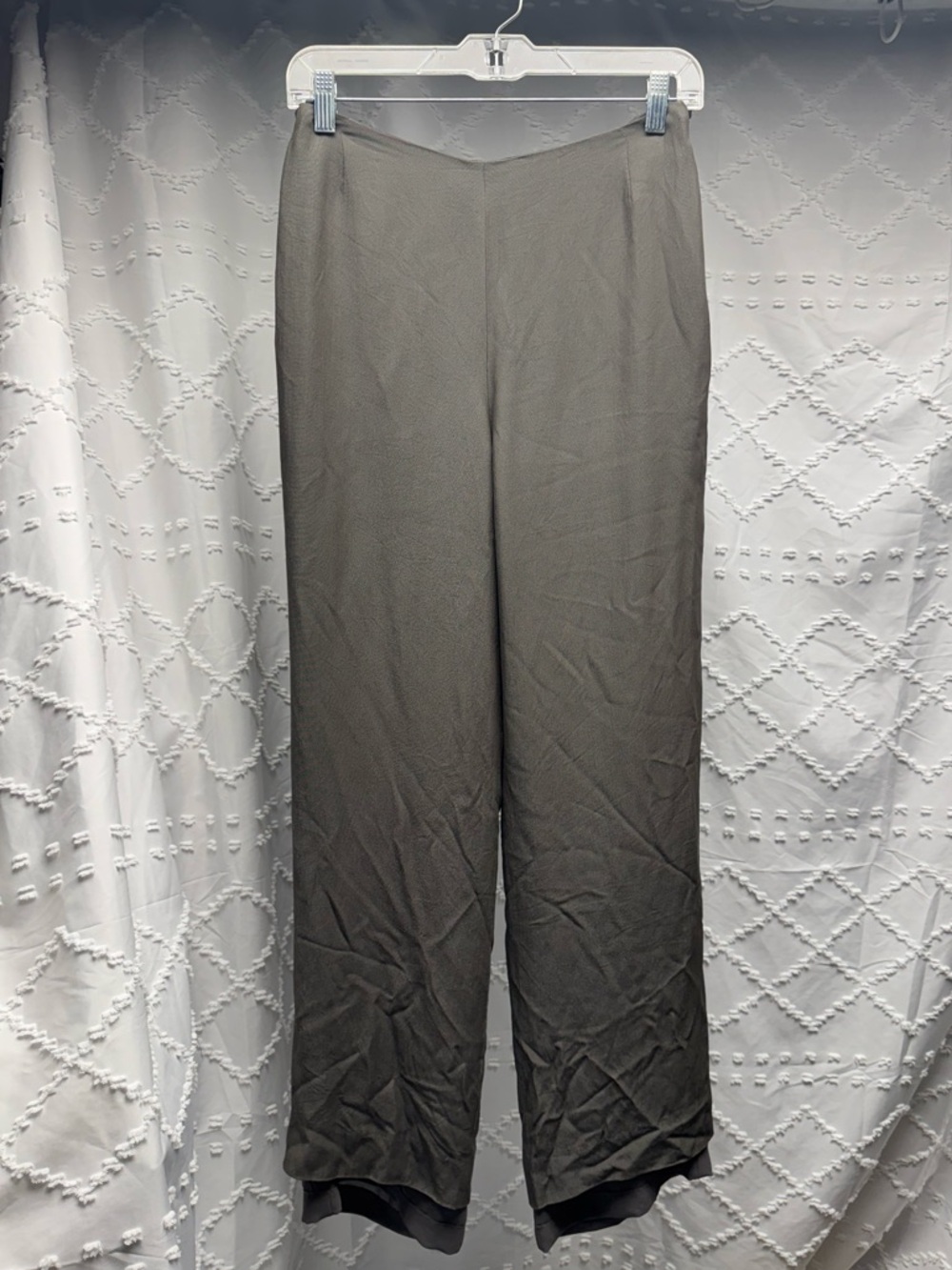 Emanuel Manuel Ungaro Silk Blend Wide Leg Taupe Trousers Size 8